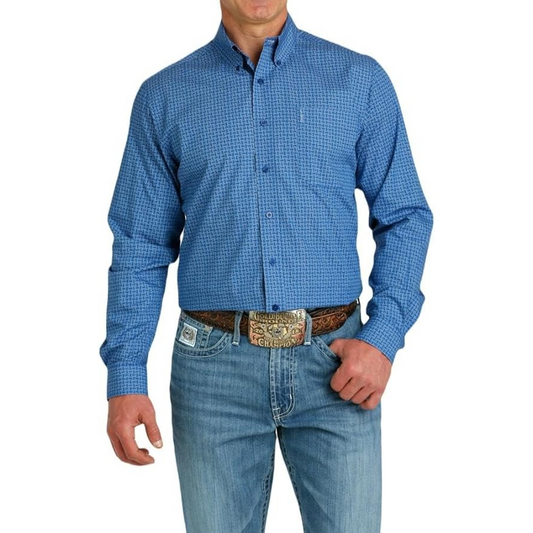 Cinch Men's Long Sleeve Geo Print Shirt - Royal Blue