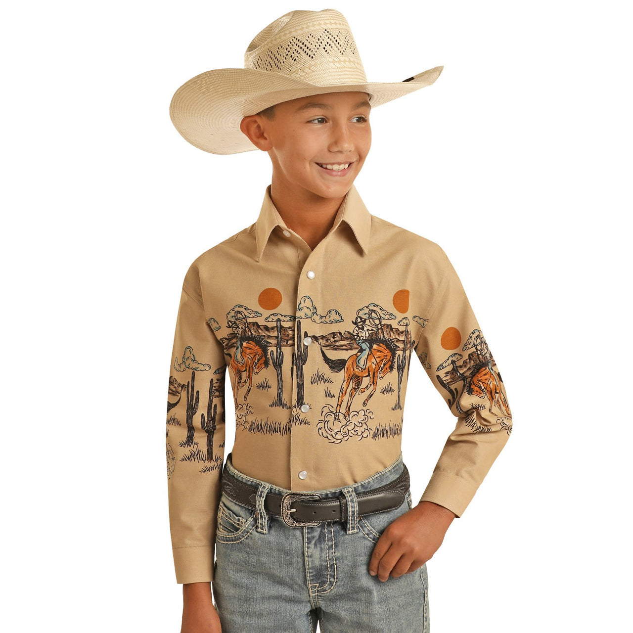 Rock & Roll Boy's RRD Long Sleeve  Shirt - Bronc Border