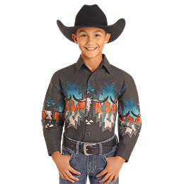 Panhandle Boy's Aztec Skull Border Shirt - Charcoal