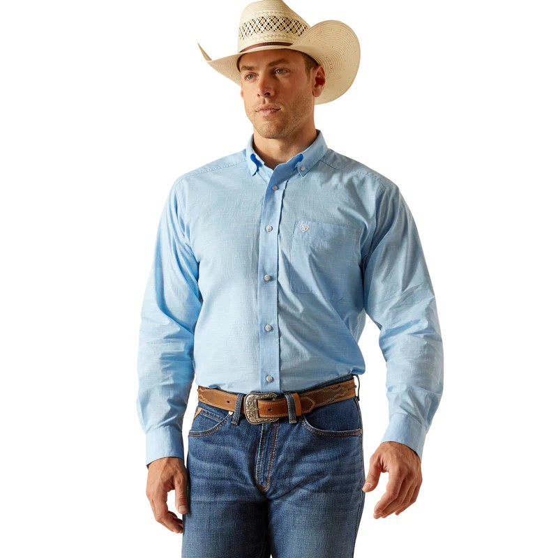 Ariat Men's  Solid Slub Classic Fit Shirt - Coast Azure Blue