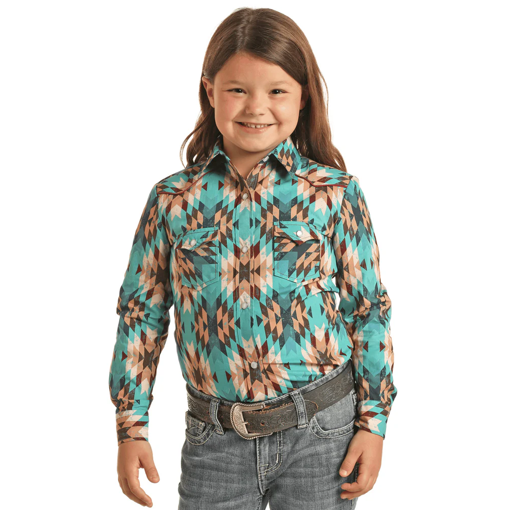 Rock &amp; Roll Girls LS Aztec Snap Shirt