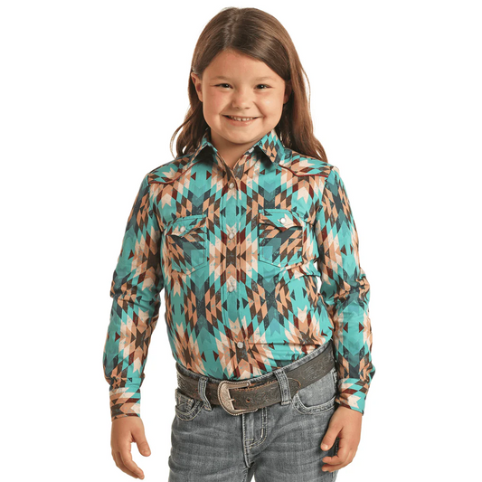 Rock & Roll Girls LS Aztec Snap Shirt