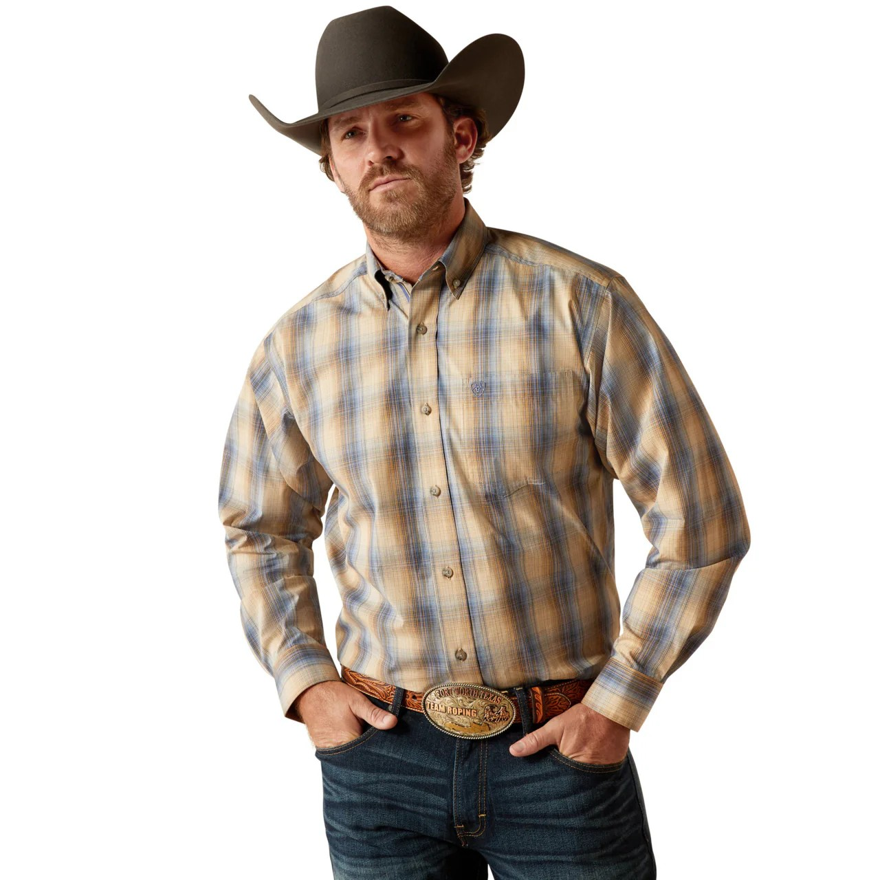 Ariat Men's Pro Series Casey Classic Fit  Long Sleeve Shirt- Khaki