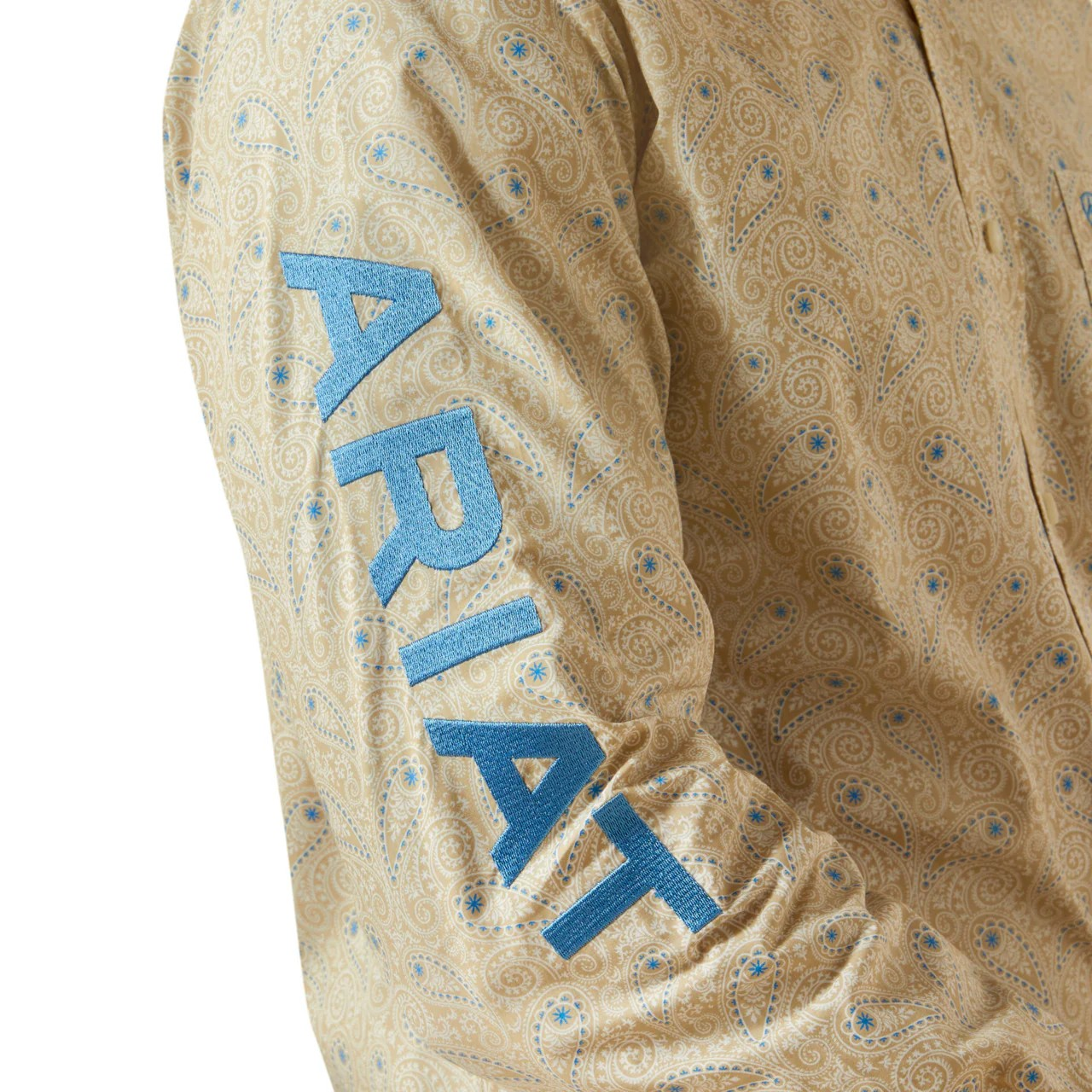 Ariat Men's Long Sleeve Team Alder Fitted Shirt- Khaki/Blue
