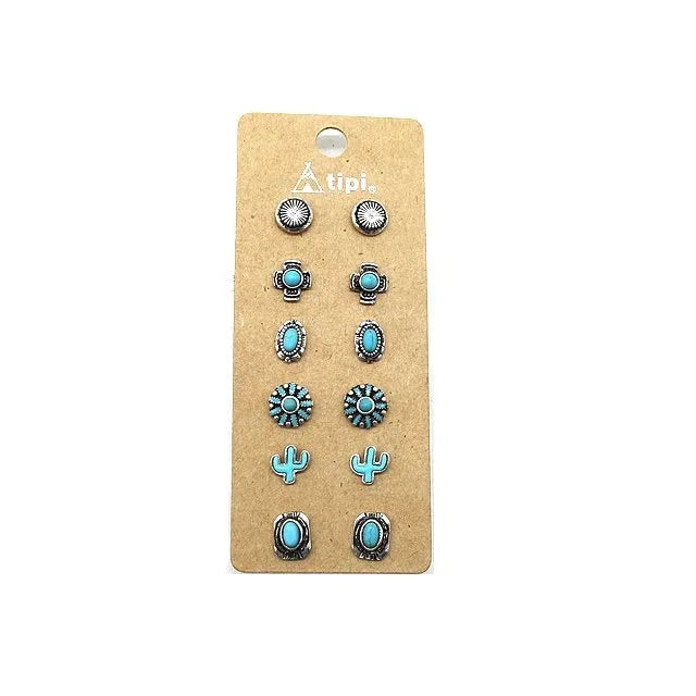 Snowing West 6 Pair Dainty Western/Desert Post Earring Set