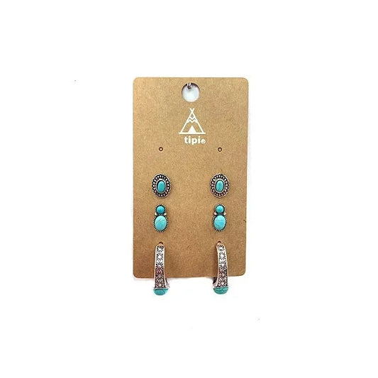 Snowing West 3 Pair Turquoise Hoop Set