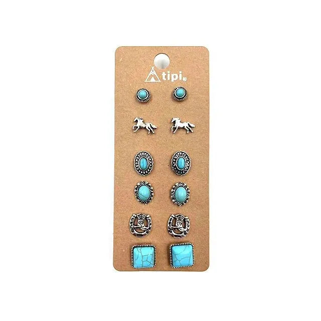 Snowing West 6 Pair Post Earring Set