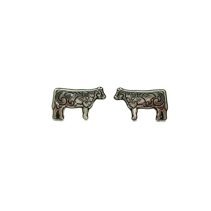 Snowing West Etched Cow Stud Earring