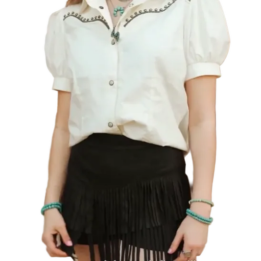 Lucky & Blessed Women's Stretch Suede Fringe High Rise Skorts - Black