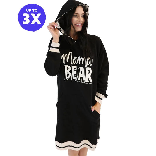 Lazy One Unisex Mama Bear Sleep Hoodie- Black