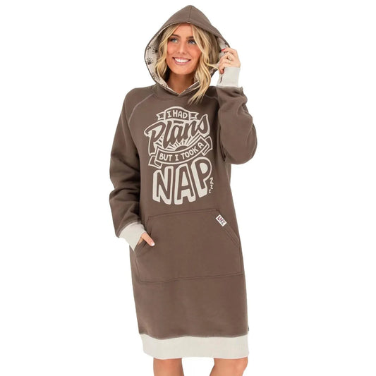 Lazy One Unisex Had Plans But Took A Nap Sleep Hoodie- Brown