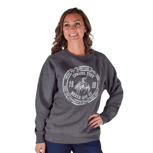 Cowgirl Tuff Unisex Crew Neck Sweatshirt -Sweat Dries, Blood Clots, Bones Heal Print - Grey