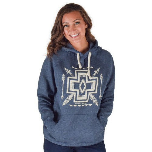 Cowgirl Tuff Unisex Hoodie - Aztec Cream Print -Navy