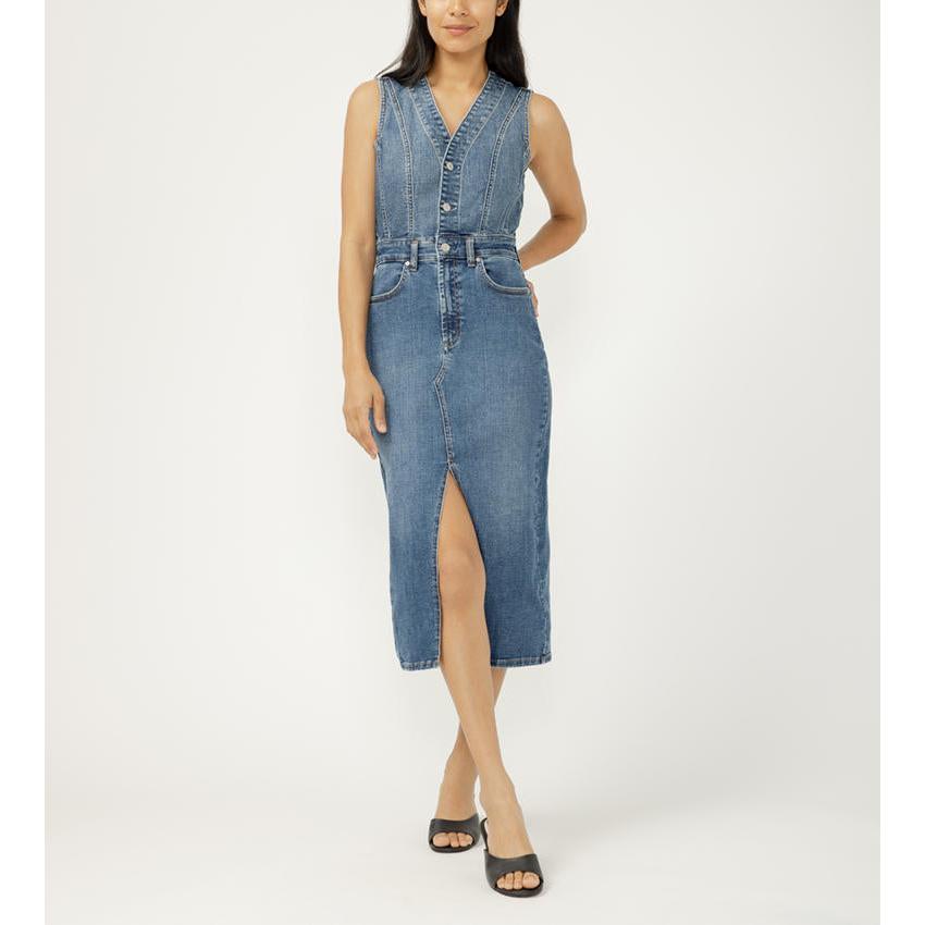 Silver Women's Denim Midi Dress -Upney
