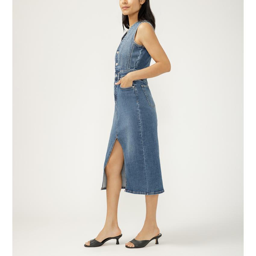 Silver Women's Denim Midi Dress -Upney