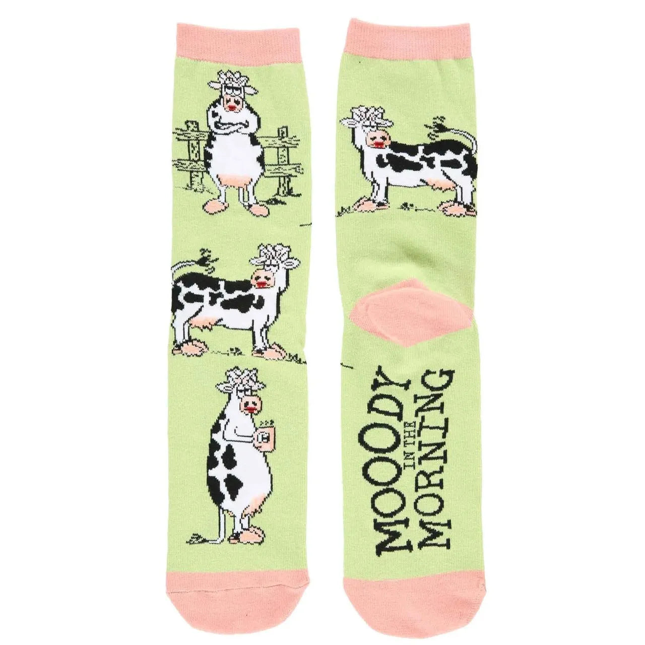 Lazy One Unisex Moody In The Morning Cow Crew Socks - Green