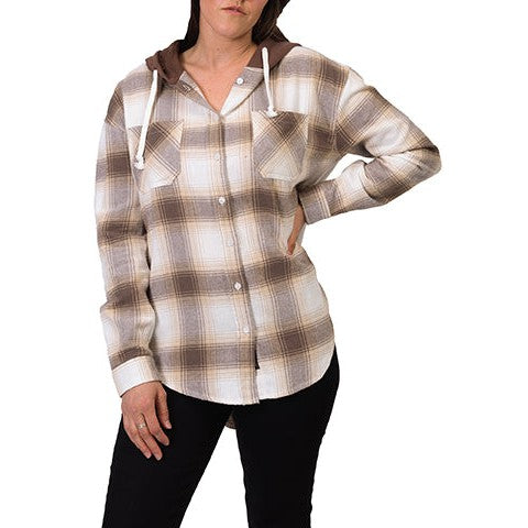 Silver Women's Hooded Plaid Shirt - Brown