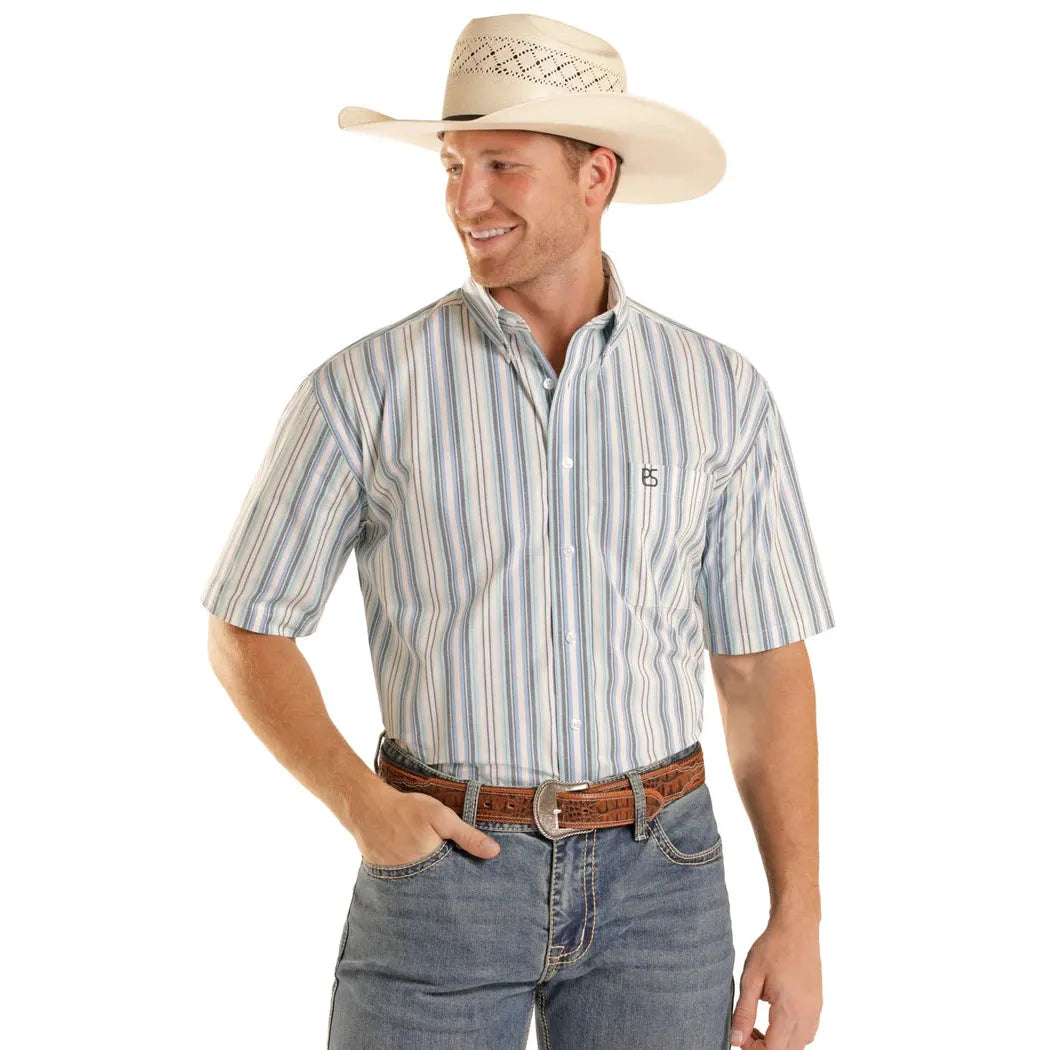 Panhandle Slim Men's Short Sleeve 1 Pocket Stripe Shirt - Turquoise