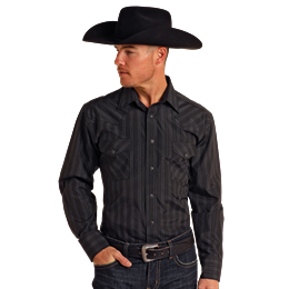 Panhandle  Men's Long Sleeve Stripe Shirt- Black