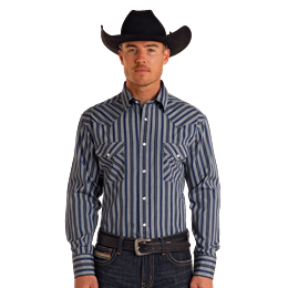 Panhandle  Men's Long Sleeve Stripe Shirt- Blue