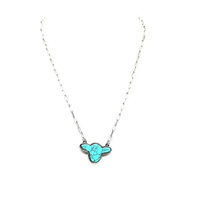 Snowing West Turquoise Cow Head Necklace