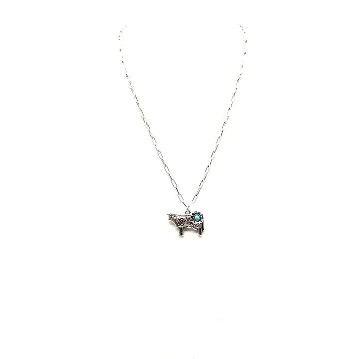 Snowing West Etched Dainty Cow Pendant Necklace