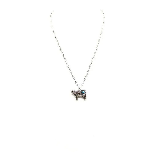 Snowing West Etched Dainty Cow Pendant Necklace