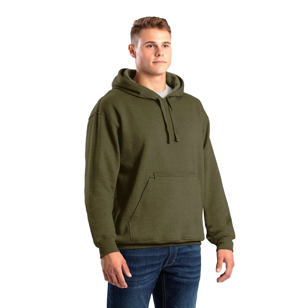 Berne Men's Zippered Pocket Hooded Pullover Sweatshirt - Assorted Colours