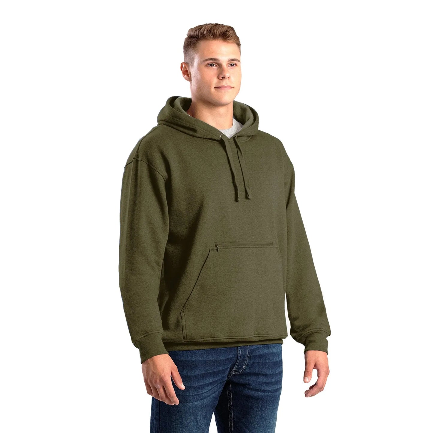 Berne Men's Zippered Pocket Hooded Pullover Sweatshirt - Assorted Colours