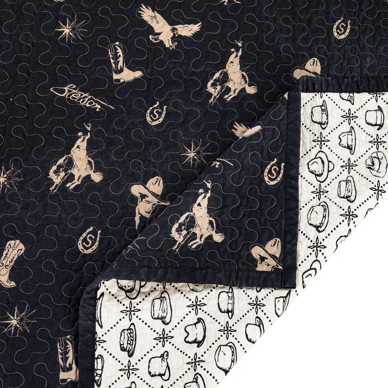 Hi End Accents Conversation Reversible Quilt Set- Black