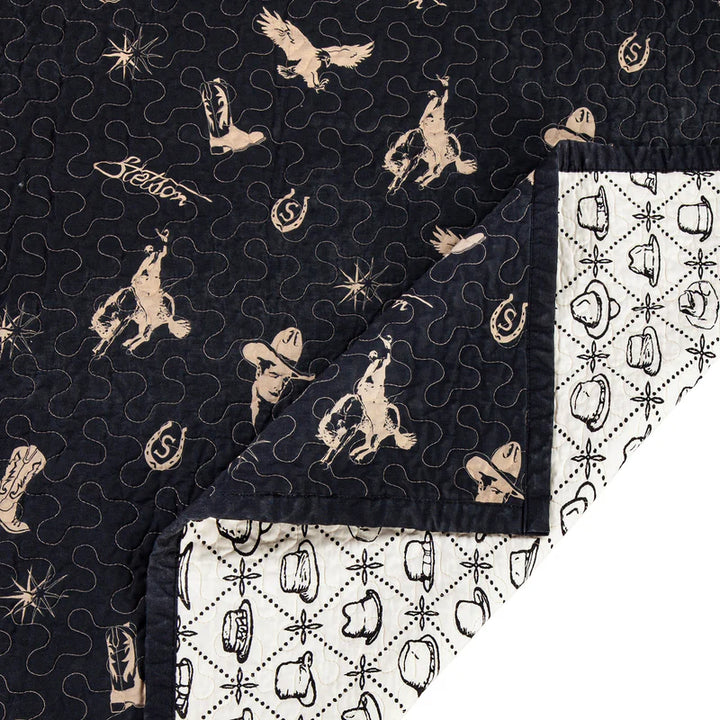 Hi End Accents Conversation Reversible Quilt Set- Black