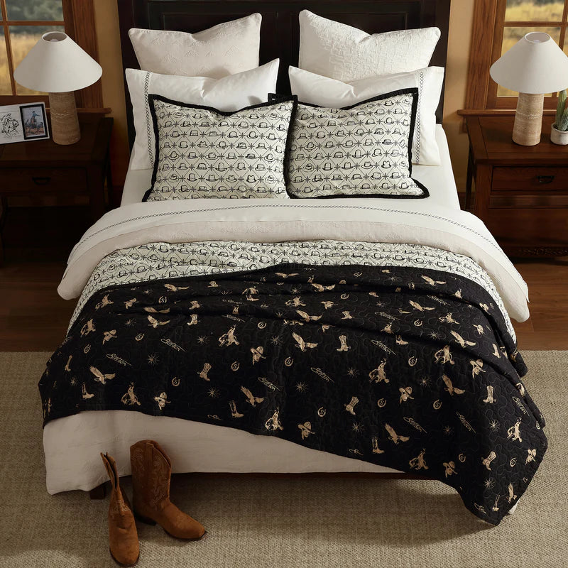 Hi End Accents Conversation Reversible Quilt Set- Black