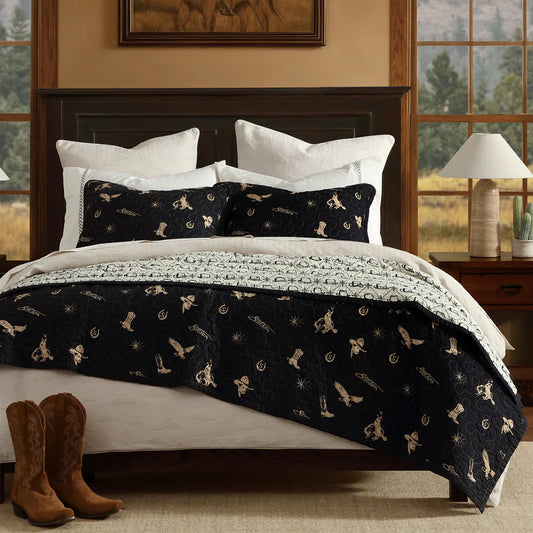 Hi End Accents Conversation Reversible Quilt Set- Black