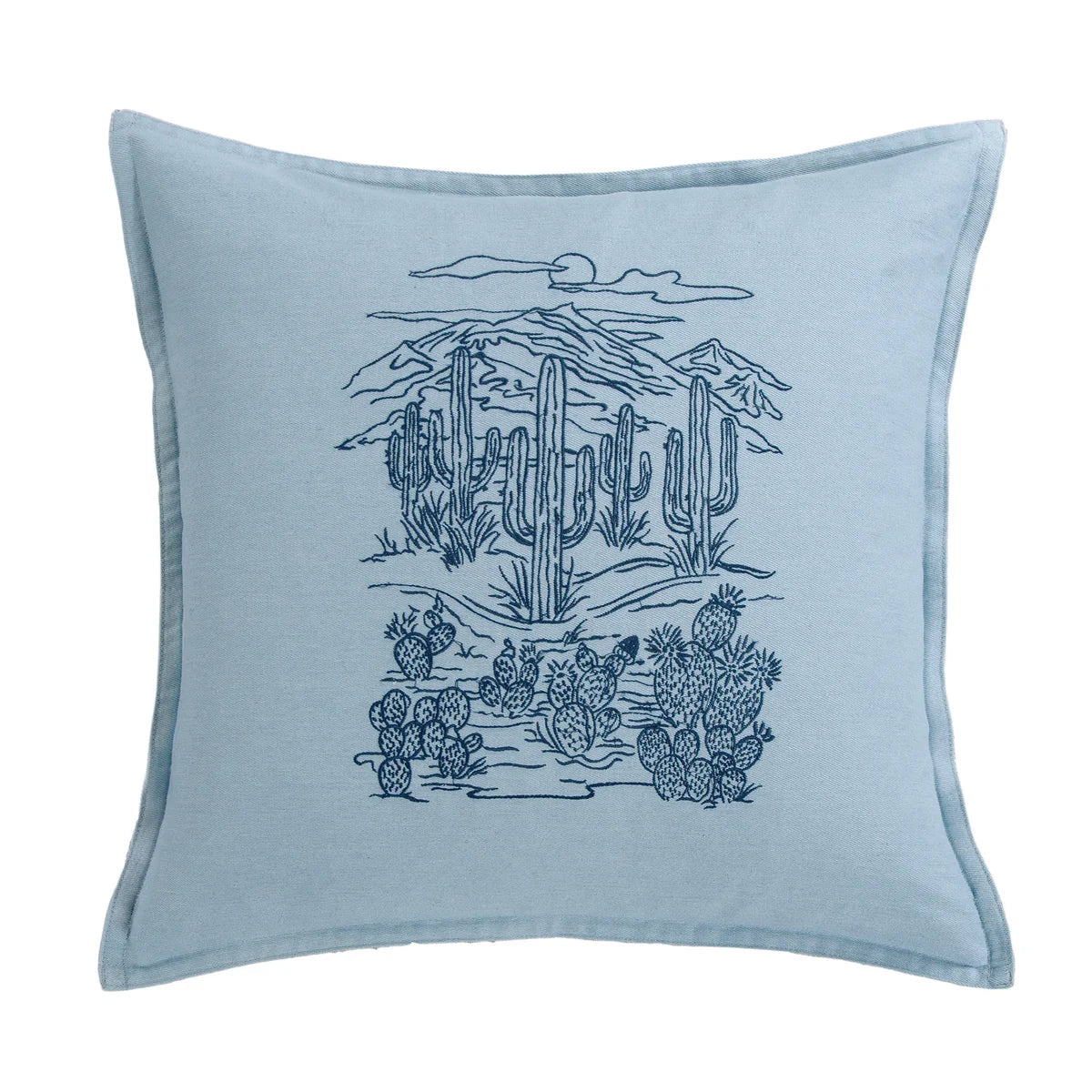 Hi End Accents Denim Embroidery 18 x 18 Saguaro Skyline Pillow- Blue