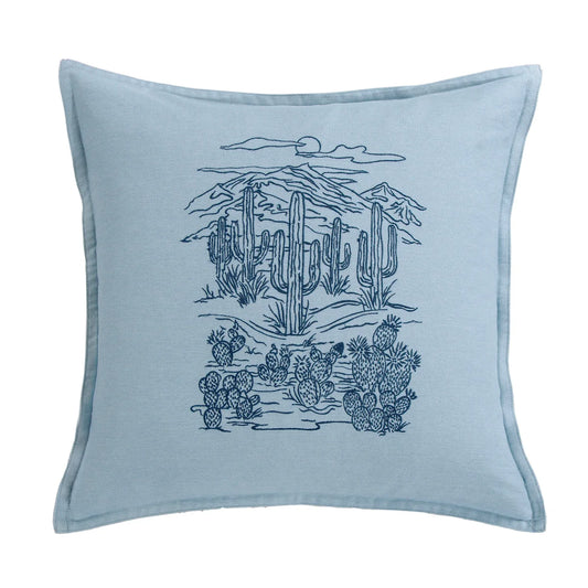 Hi End Accents Denim Embroidery 18 x 18 Saguaro Skyline Pillow- Blue