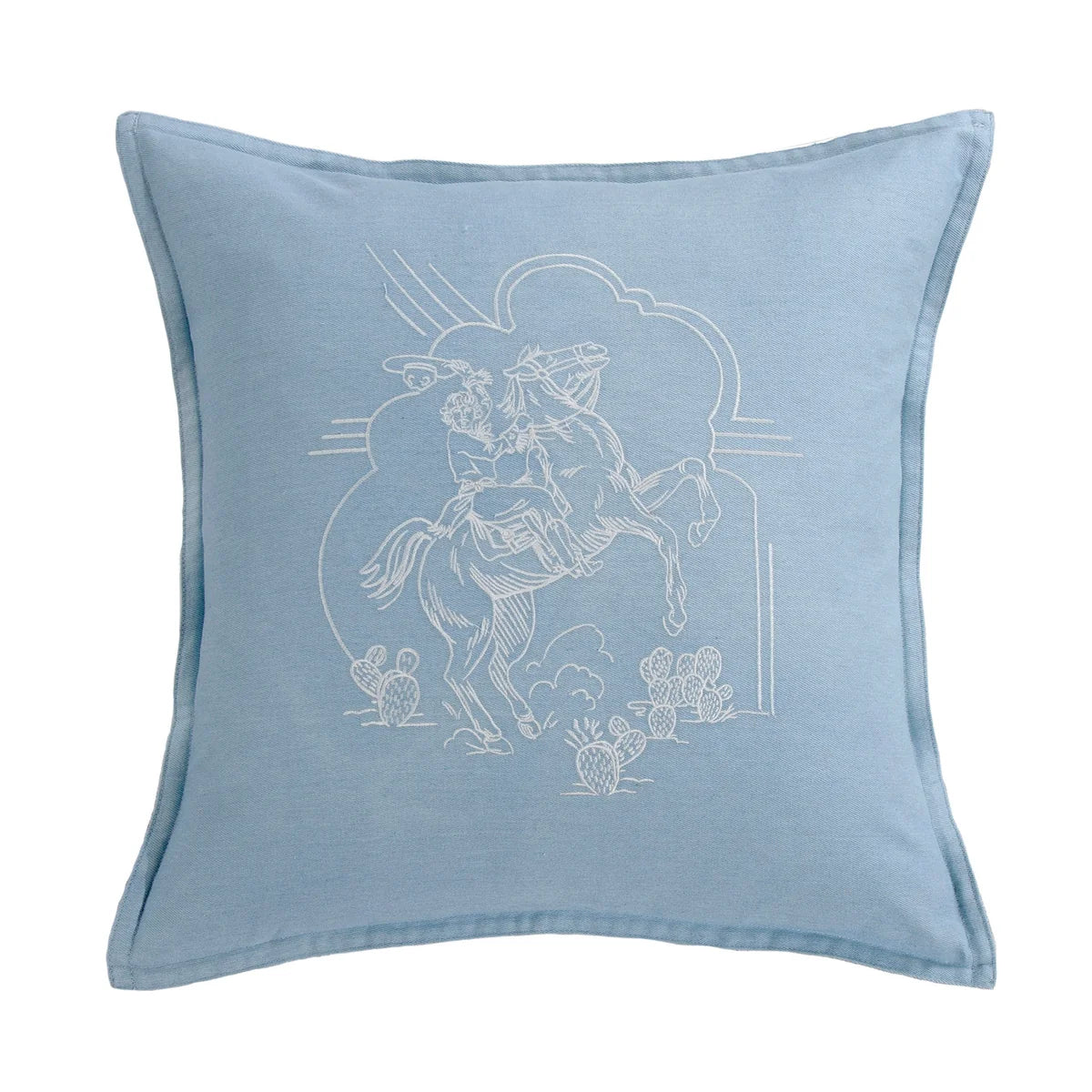 Hi End Accents Denim Embroidery Desert Bronc Rider 18 x 18 Pillow- Blue