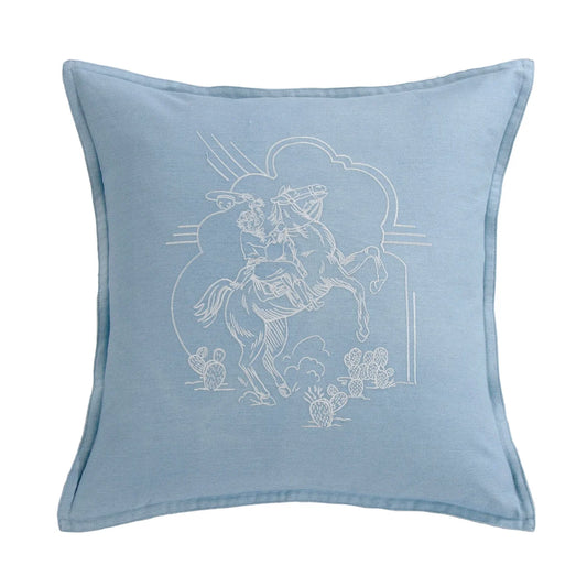 Hi End Accents Denim Embroidery Desert Bronc Rider 18 x 18 Pillow- Blue