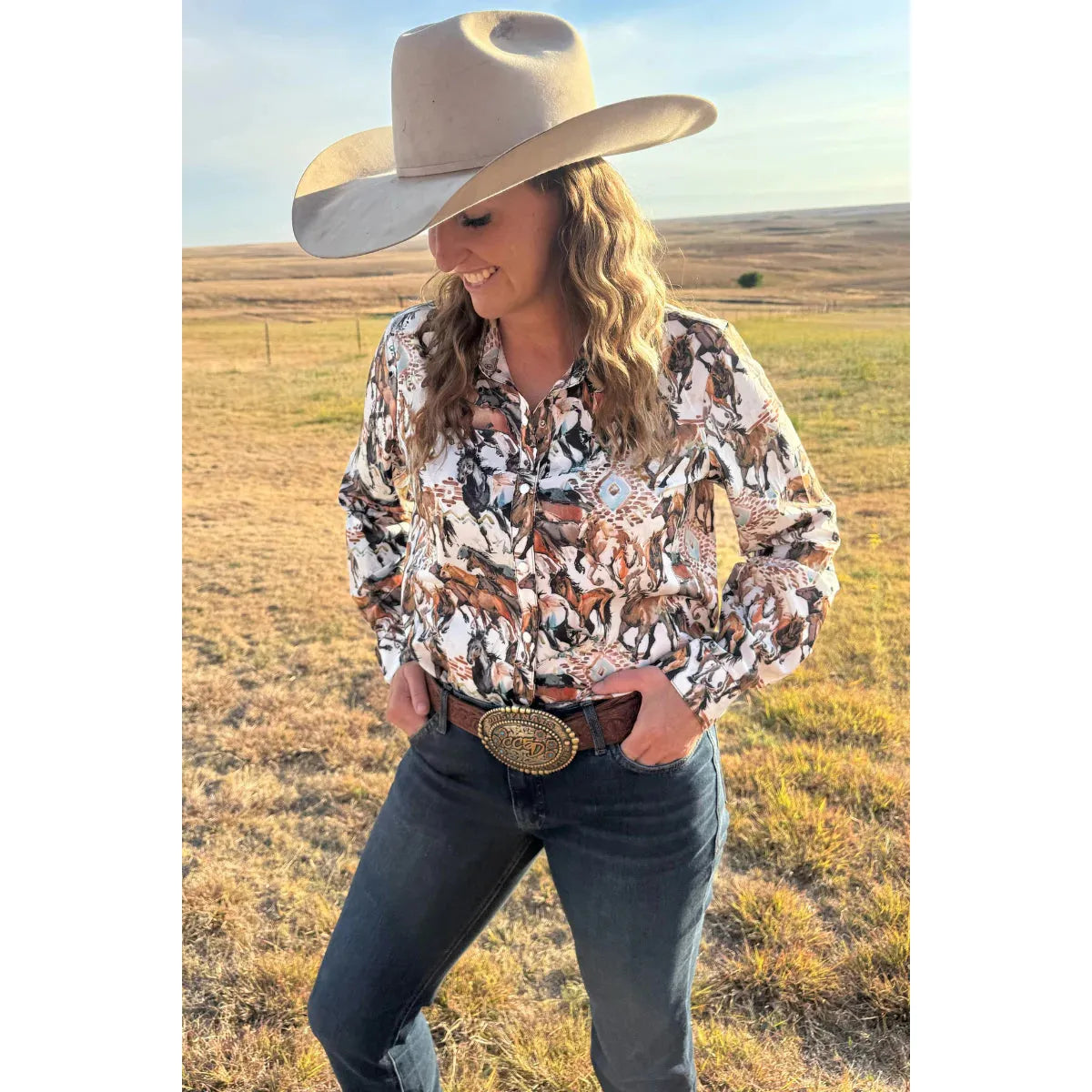 Sterling Kreek Women's Open Range Button Up Long Sleeve Pearl Snap Shirt