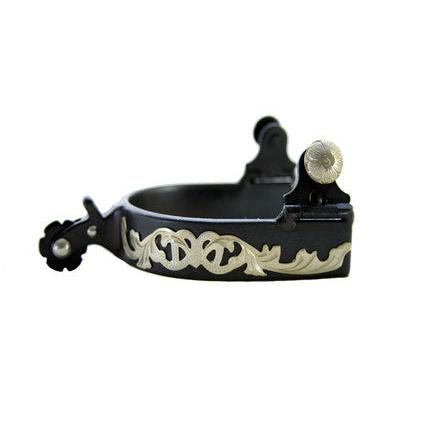 Aime Imports Floral Roper/Show Spurs 1" Shank 3/4" Band GS Trim - Black