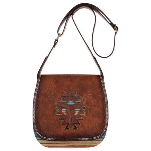 Catchfly Women's Saddle with Steer Head & Southwestern Stripes Bag - Brown