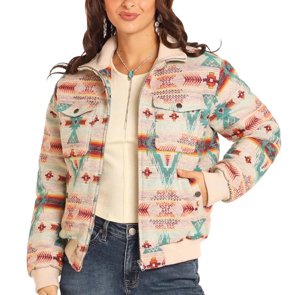 Rock & Roll Women's Jacquard Bomber Jacket - Aztec Print