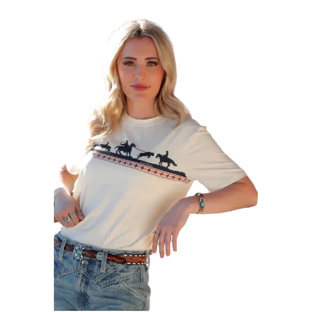 Cruel Women's Roping Shadow Short Sleeve Tee Shirt- Cream