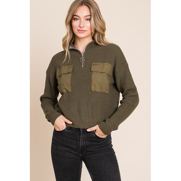 Vanilla Bay Women's High Neck Long Sleeve Knit Sweater - Olive/Ginger