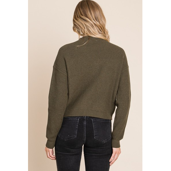 Vanilla Bay Women's High Neck Long Sleeve Knit Sweater - Olive/Ginger