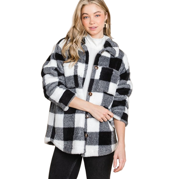 Vanilla Bay Women's Sherpa Gingham Long Sleeve Shacket