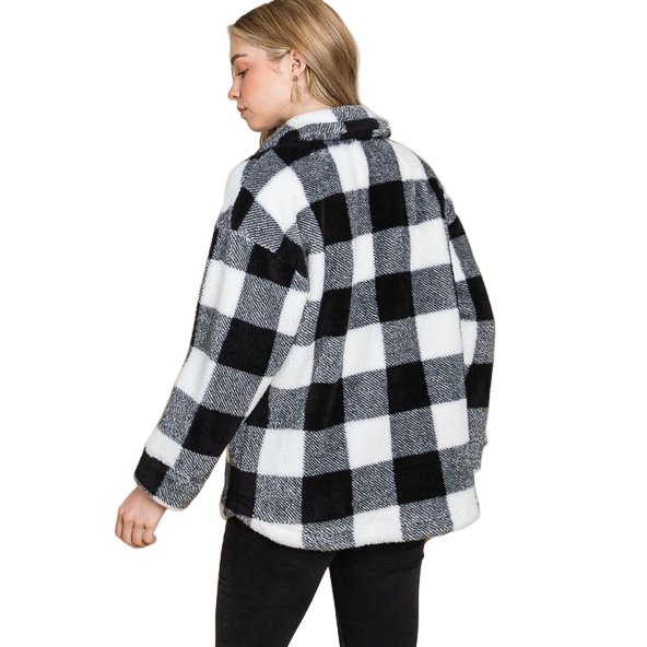Vanilla Bay Women's Sherpa Gingham Long Sleeve Shacket