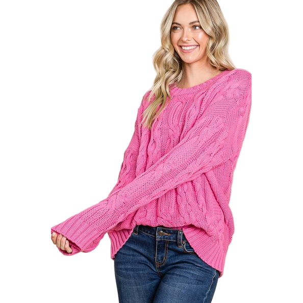 Vanilla Bay Women's Cable Knit Long Sleeve Round Neck Sweater