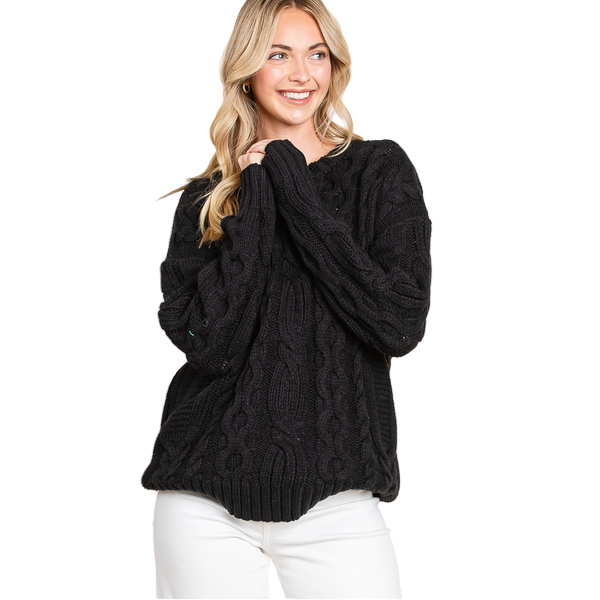 Vanilla Bay Women's Cable Knit Long Sleeve Round Neck Sweater