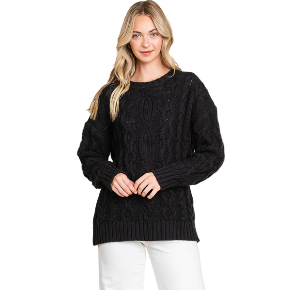 Vanilla Bay Women's Cable Knit Long Sleeve Round Neck Sweater