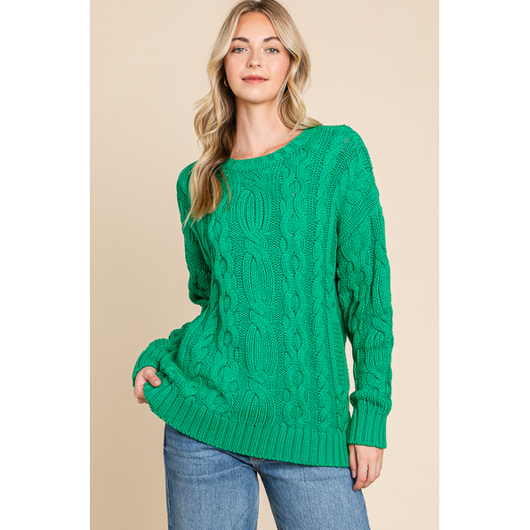 Vanilla Bay Women's Cable Knit Long Sleeve Round Neck Sweater